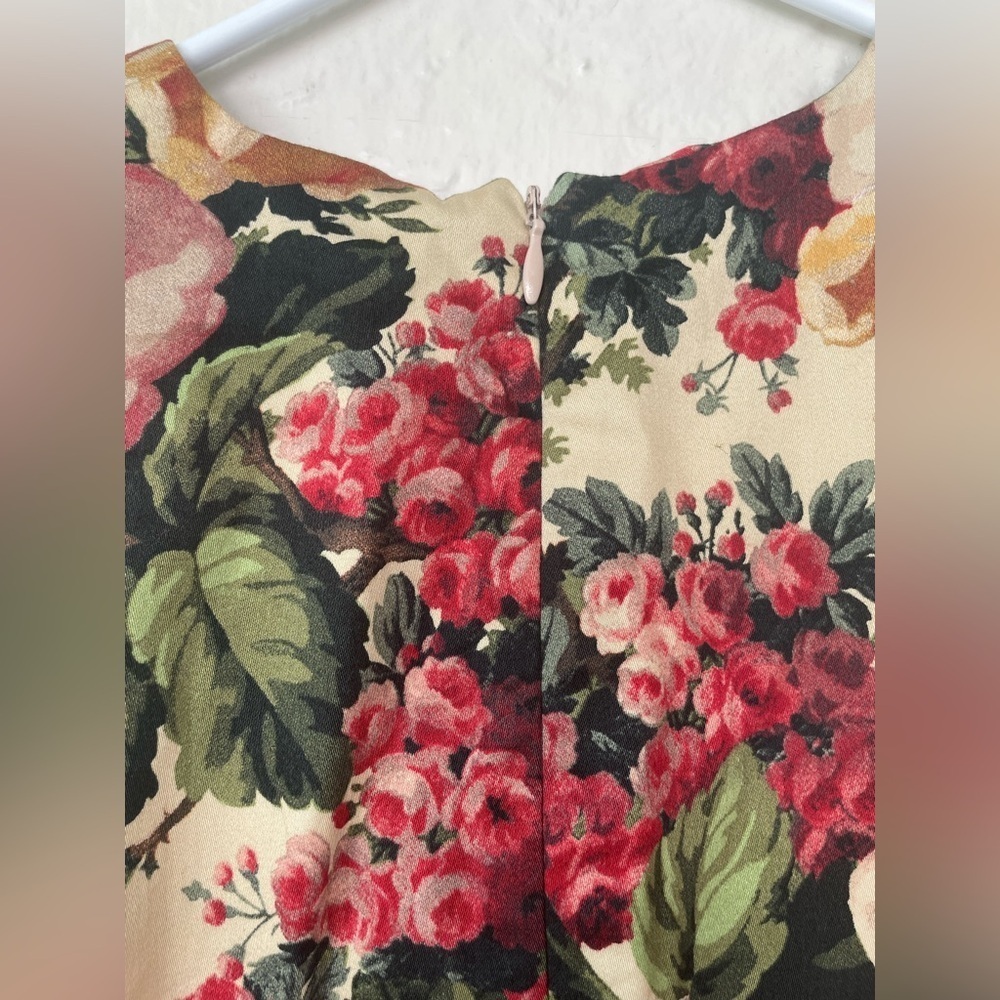 NWT Zara v-neck crop top, cream/green/pink brocade floral design, zip back; XS - Picture 6 of 8
